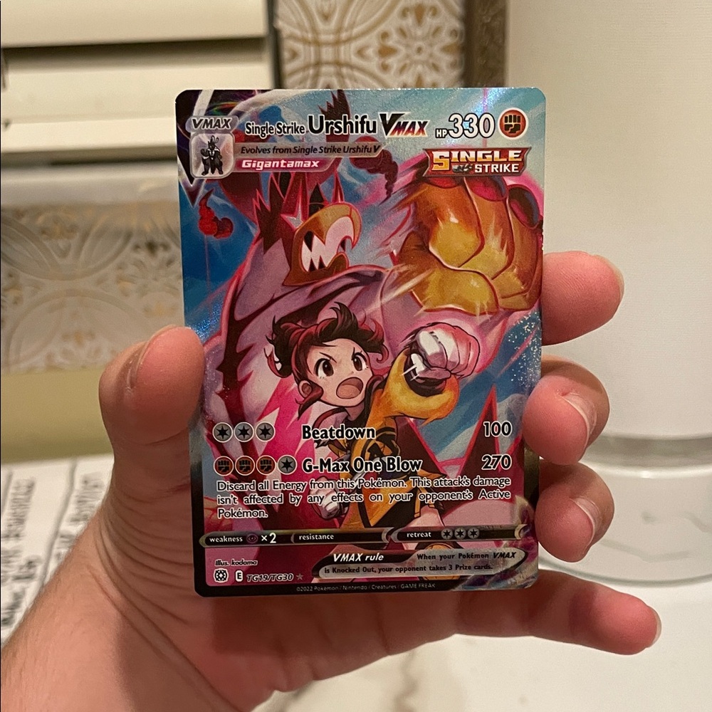 Pokemon Urshifu VMAX Trading Card - Red, Pink, Blue